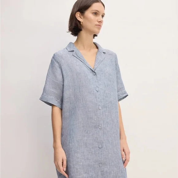 Everlane Blue white stripe 100% Linen Shirtdress - Picture 2 of 13